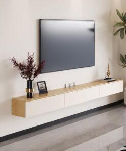Générique Meuble TV Flottant Console multimédia Murale 59,1'' Meuble TV Moderne avec Rangement Meuble TV Mural avec 2 tiroirs Meuble Mural de Divertissement Flottant en Bois pour Salon. (Bois +