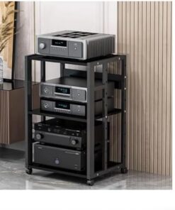 Étagère audio-vidéo moderne, support multimédia AV, étagères stéréo avec étagères de rangement ouvertes, armoire à composants pour la maison, la salle d'enregistrement, le bureau et le ciném