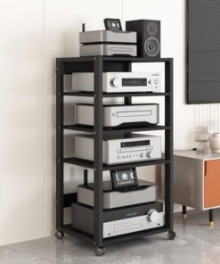Meuble HiFi à 2/3/4/5/6 Niveaux, Meuble multimédia AV Mobile, Support pour Lecteur CD, Meuble de Rangement pour Composants stéréo avec étagère en Bois réglable en Hauteur pour la Maison/Le b