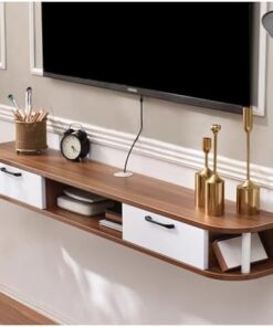 Générique Meuble TV Flottant, Meubles TV muraux en Bois avec Trou de Gestion des câbles, Petit Meuble TV Suspendu pour Chambre à Coucher (Marron + Blanc, 120 x 24 x 16 cm)