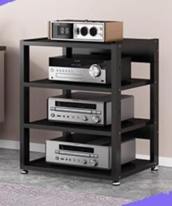 AV ShelfHeavy Duty Support de composants audio à 4 niveaux 90 cm de haut Support AV pour amplificateur HiFi Récepteur stéréo, tourne-disque, support de visualisation en noir Organisez votre