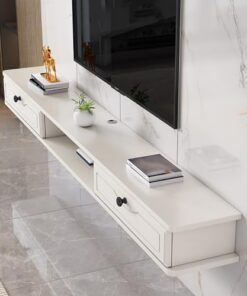 Meuble TV flottant avec porte, console multimédia murale pour centre de divertissement, étagère de divertissement pour meuble TV avec porte et rangement, grand banc de rangement pour TV, pou