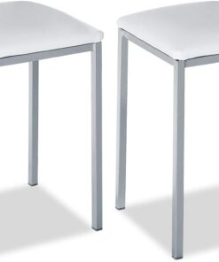 ASTIMESA - Tabourets de Cuisine tapissés - Structure Solide et Ferme - Structure Couleur Aluminium et Assise en Similicuir - Couleur de l'assise : Blanc - Contenu : 2 unités - Dimensions : 35 x 35 x