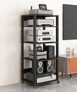 Support pour Lecteur Tour, Support AV à 2/3/4/5 Niveaux, Support pour Lecteur CD, Meuble TV Moderne, Support o-Video avec roulettes, Rack/Meuble TV pour Salon/Maison/Bureau (110 cm/43 Pouces