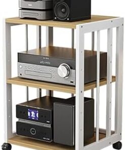 Meuble de Rangement pour Composants stéréo commerciaux, Meuble de Rangement pour Supports multimédias avec roulettes universelles à 360 °, étagère Audio-vidéo réglable pour Salle de réunion