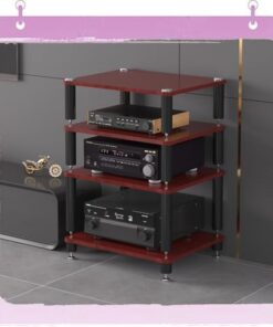 Meuble de Rangement AV 3/4 Niveaux, Support HiFi, Support d'amplificateur, Support Audio, Centre multimédia Ouvert, Support multimédia Audio-vidéo Moderne d'angle (Teck, 4 Niveaux)