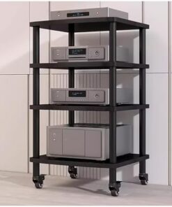Meubles sur Pied, Supports et Supports HiFi, Support multimédia, étagère d'angle pour Tourne-Disque, Meuble stéréo en métal et Bois, étagère roulante pour Composants Audio/vidéo, Chariot org