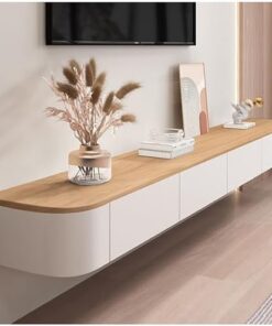 Meuble TV Flottant, étagère TV Murale, Meuble TV Bas à Poser ou à Suspendre, Meuble de Divertissement pour Salon, Pratique et Fonctionnel (Beige, 160 x 24 x 20 cm)