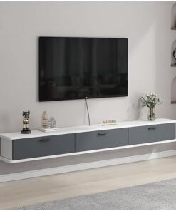 Meuble TV suspendu, support TV flottant, centre de divertissement mural et étagère d'armoire, console TV avec rangement, console multimédia peu encombrante pour chambre à coucher, salon (bla