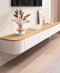 Meuble de Rangement Mural Moderne pour téléviseur, Meuble de Rangement Multifonctionnel, Console multimédia en Bois Massif pour Salon et Bureau à Domicile (Naturel, 160 cm)