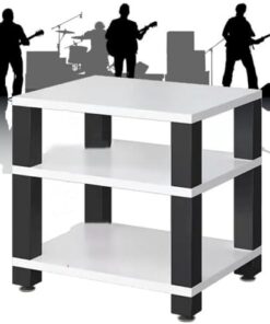 Meuble de Rangement multimédia HiFi à 2, 3 ou 4 Niveaux, Support pour Tourne-Disque, Support pour équipement audiovisuel Absorbant Les Chocs, Support multimédia Ouvert et Mobile (Blanc, 60 x