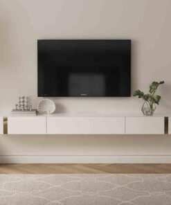Meuble TV Flottant sous TV, Support TV Flottant Mural avec tiroir, Console multimédia, Meuble TV avec Porte à Rabat inférieure, armoires de Rangement, Console multimédia avec Trou pour câble