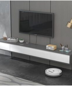 Générique Meuble TV Moderne, Meuble TV Mural avec tiroirs et étagères Ouvertes, Table Console multimédia pour Le Rangement du Salon et de la Chambre (Blanc + Gris, 160 cm)
