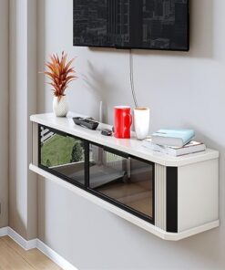Générique Console TV Flottante, étagères TV murales avec Porte, Centre de Divertissement Flottant Moderne, Meuble TV Flottant avec Trou pour câble, pour clapier de Rangement sous TV, adapté au Salon,