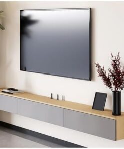 Meuble TV mural, meuble TV moderne avec tiroirs de rangement et porte, meuble TV de ferme, centre de divertissement flottant, console TV et multimédia, étagères TV pour salon (gris, 120 x 24
