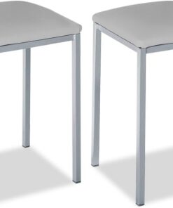 ASTIMESA - Tabourets de cuisine tapissés - Structure solide et ferme - Structure couleur aluminium et assise en similicuir - Couleur de l'assise : gris - Contenu : 2 unités - Dimensions : 35 x 35 x 45