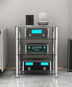 Étagère à CD, étagère à DVD, Console de Jeu, vitrine, Support multimédia AV, étagère d'angle, Meuble Tour Audio multimédia, Facile à Assembler, Gain de Place pour Salon, Salle de Jeux, Salle