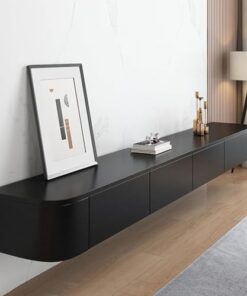 Générique Meuble TV Suspendu, Meuble TV Flottant Moderne, Console multimédia de Divertissement Murale avec Grand Espace de Rangement pour Salon et Bureau, Noir (140 x 24 x 20 cm)