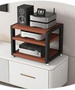 Amplificateur de Bureau à 3 Niveaux, Support HiFi, Support multimédia AV, étagère en Bois, Support stéréo, Tour Audio d'angle, Meuble de Divertissement de Bureau, Armoire à Composants stéréo