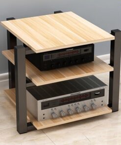 Support Audio Domestique, Support pour Tourne-Disque en métal, étagère d'angle Robuste à 2, 3 ou 4 Niveaux pour cinéma, Bureau, Meuble stéréo (Noyer Clair, 3 Niveaux)