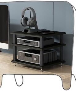 Meuble de Rangement Audio-vidéo 2, 3 ou 4 Niveaux, Support HiFi Mobile, Support pour Lecteur CD, Tour Audio, étagères en Bois, Centre multimédia d'angle (Noir, 3 niveaux/40 x 35 x 25 cm)