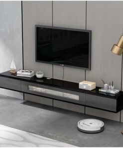 Meuble TV Flottant, Meuble TV Mural en Bois, Meuble de Rangement pour Console multimédia sous Le téléviseur, avec Trous pour câbles, pour la Maison et Le Bureau (Noir, 160 cm)