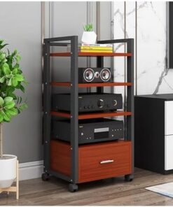 Support audio multi-niveaux de 60 pouces avec tiroir, support d'amplificateur, meuble Hifi AV, béquille mobile, support de CD, étagère de rangement multimédia, protège et organise votre préc