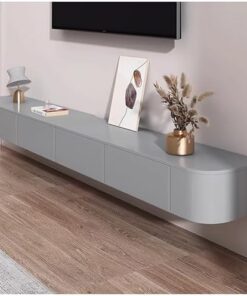 Meuble TV flottant à fixation murale, meuble TV mural, centre de divertissement, console multimédia, grand banc de rangement pour salon, gris (160 x 24 x 20 cm)