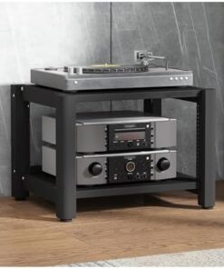 Support de Tour Audio HiFi avec étagères réglables, Meuble de Rangement AV en Bois, étagère d'angle, vitrine pour Lecteur CD/DVD, adapté au Home cinéma (Rotatif, 3 Niveaux).