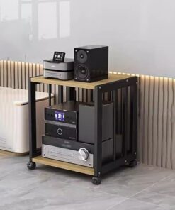 Générique Meuble de Rangement pour Composants stéréo commerciaux, Meuble de Rangement pour Supports multimédias avec roulettes universelles à 360 °, étagère Audio-vidéo réglable pour Salle de réunion