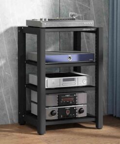 Support multimédia AV à 4 Niveaux, Armoire de Rangement multimédia, Tour Audio en Rack avec étagères réglables, Armoire AV Moderne, Parfaite pour Les lecteurs DVD, Console de Jeu, boîtier TV