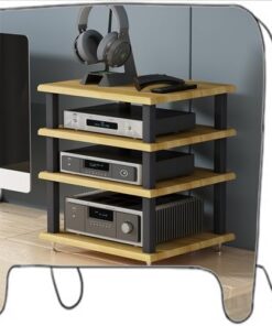 Meuble de Rangement AV 2, 3 ou 4 Niveaux, Meuble HiFi Mobile, Support pour Lecteur CD, Tour Audio, étagères en Bois, Centre multimédia d'angle pour la Maison (Noyer Clair, 4 niveaux/40 x 35