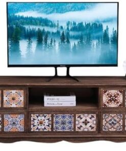 Générique Meuble TV rétro américain en Bois Massif Peint pour Salon, Belle Table TV Murale, Meuble TV de 150 cm de Long, E
