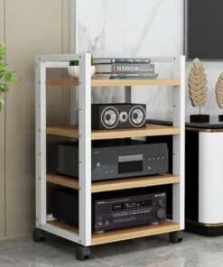 Support Audio Mobile à 4 Niveaux pour Lecteur multimédia, Support de Rangement Ouvert réglable, étagère Multifonction sur Pied pour Maison/Bureau/Audio vidéo/DJ/théâtre