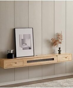 Meuble TV flottant à fixation murale, console multimédia avec clapier de rangement pour la maison et le bureau, beige, 140 cm