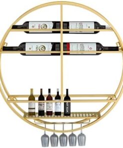 Étagère à vin Ronde Murale Flottante pour Bar, étagère d'affichage pour Bouteilles d'alcool, étagère Murale avec Support à Verres à vin Suspendu pour Bouteilles d'alcool, Support de Bar, éta