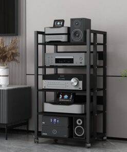Support multimédia Mobile à 3/4/5/6 Niveaux, Meuble pour Composants stéréo, Support pour Lecteur CD, Tour de Rack Audio, Meuble AV Moderne avec étagère en Bois réglable en Hauteur pour la ma