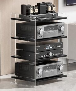 Console multimédia à 3 ou 4 Niveaux, Meuble stéréo, Supports d'équipement Audio en Acrylique avec Plateau réglable pour Salon, étagères pour Tourne-Disque (C, 4 Niveaux)