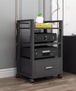 Meuble de rangement audio et vidéo noir avec étagères réglables, meuble de rangement mobile sous TV avec rangement, meuble de rangement vertical de grande capacité pour salon (couleur : noir