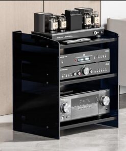 Console multimédia à 3 ou 4 Niveaux, Meuble stéréo, Supports d'équipement Audio en Acrylique avec Plateau réglable pour Salon, étagères pour Tourne-Disque (B, 3 Niveaux)