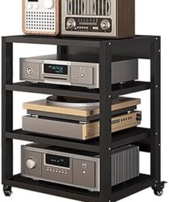 Supports et Supports stéréo sur roulettes, Support de Composants Audio au Sol pour Salon/Bureau, Armoire de Composants Audio/vidéo à 4 ou 5 Couches avec étagère réglable en Hauteur (Couleur