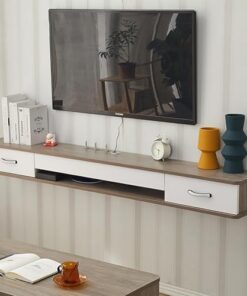 Meuble TV Mural, étagère TV Flottante, Table Console multimédia avec Porte à Rabat, Meuble Flottant sous TV avec 2 tiroirs, Supports de télévision, pour Chambre à Coucher, Salon, Maison et b