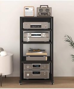Supports et Supports stéréo sur roulettes, Support de Composants Audio au Sol pour Salon/Bureau, Armoire de Composants Audio/vidéo à 4 ou 5 Niveaux avec étagère réglable en Hauteur (Couleur