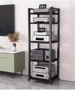 Meuble de Rangement pour Audio et vidéo avec étagère réglable en Hauteur et roulettes, Support de Composants stéréo de Divertissement à 5, 6, 7, 8 Niveaux pour Petit Espace (Couleur : Noir-#