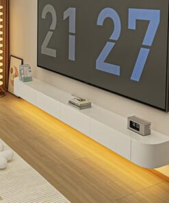 Générique Meuble de Rangement Mural pour téléviseur Meuble TV Flottant avec Porte Étagère TV multifonctionnelle Support TV en Bois Massif Unité multimédia Murale (Blanc, 160 cm)