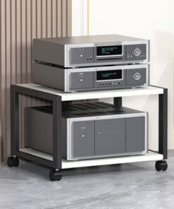 Meuble de Rangement HiFi pour Salon et Petits espaces, 2, 3, 4 ou 5 Niveaux, Lecteur DVD, Meuble de Rangement multimédia AV sur roulettes, Composants de Centre de Divertissement (Blanc, 2 ni