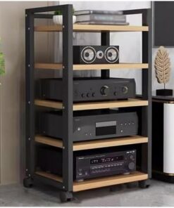 Meuble de Rangement et de Support stéréo pour Home cinéma/Salon, Support multimédia Audio-vidéo sur Pied à 3/4/5 Niveaux sur roulettes, étagère en Bois réglable en Hauteur (Couleur : Noir-#2