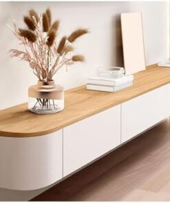 Meuble TV Flottant en Bois avec tiroirs et Porte, étagère Murale Moderne pour Console multimédia pour Rangement sous la télévision, Centre de Divertissement Long, Meuble TV pour Salon, chamb