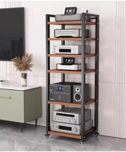 8 6 5 Étagère/armoire pour composants stéréo à 5 niveaux, support multimédia audio-vidéo robuste et haut avec étagère réglable, étagère roulante pour composants stéréo pour salon/maison/bure