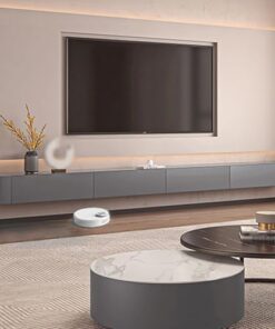 Meuble TV Flottant Moderne avec Rangement - Console multimédia Murale pour Salon et Chambre à Coucher - Meuble TV élégant avec étagères Ouvertes et Compartiments cachés (Gris, 160 cm)